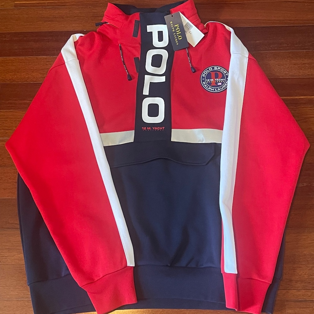 Polo Ralph Lauren 12 M Yacht Challenge Sport Hybrid Hoodie Red / Blue 1992 Large